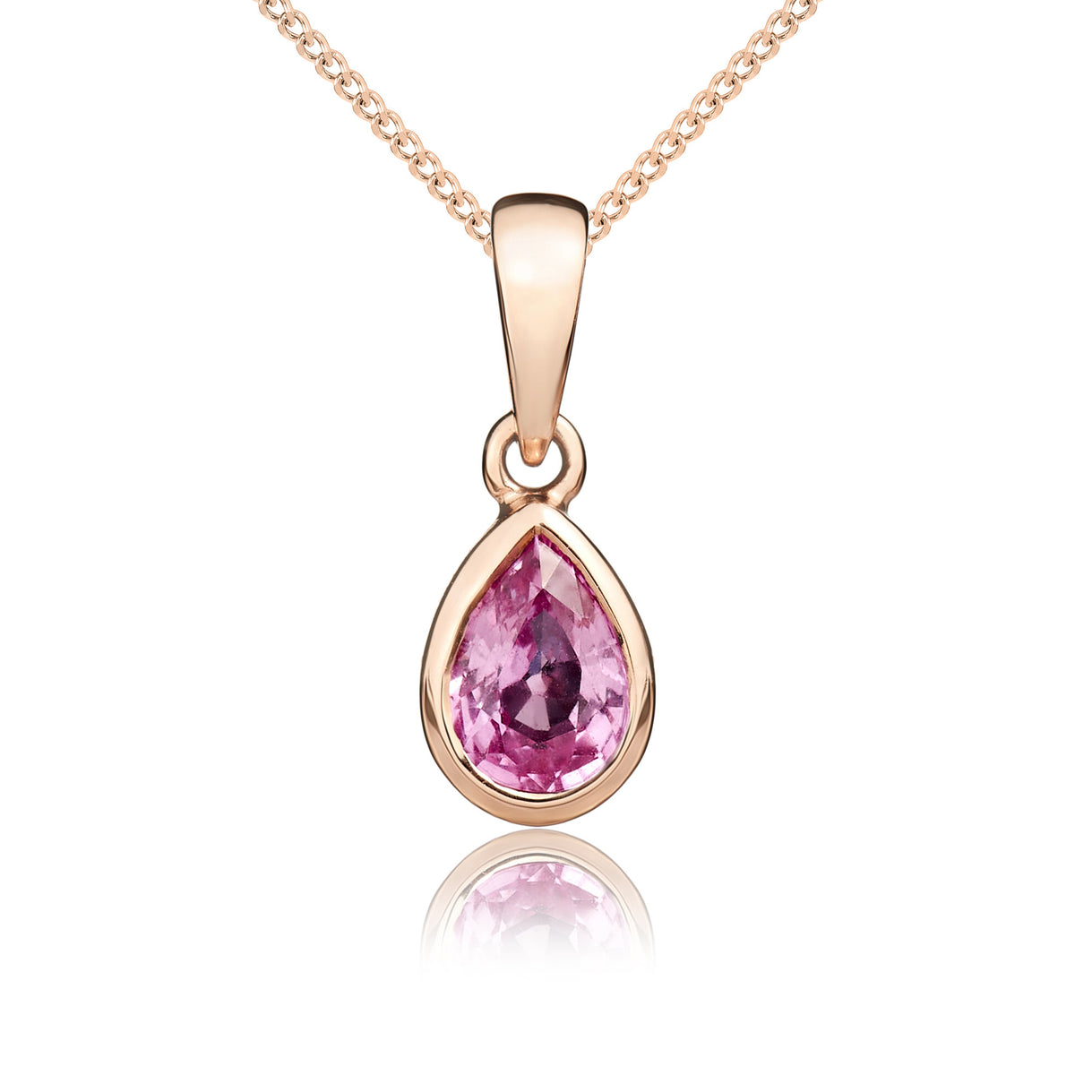 9CT RG 6X4 PEARSHAPE PINK SAPPHIRE RUBOVER SINGLE STONE PENDANT