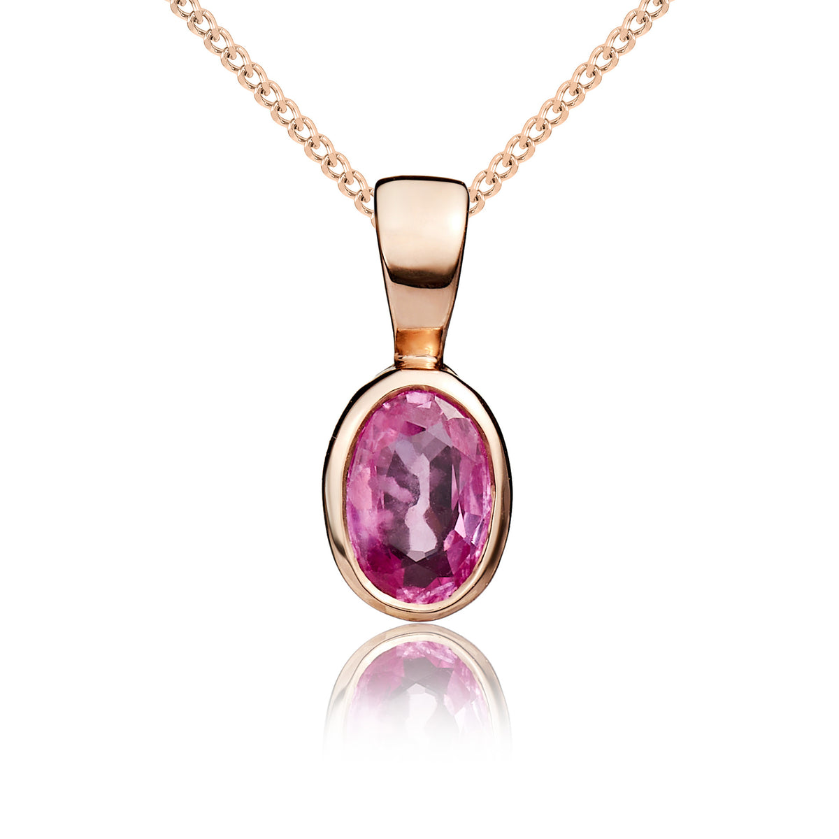 9CT RG 6X4 OVAL PINK SAPPHIRE RUBOVER PENDANT