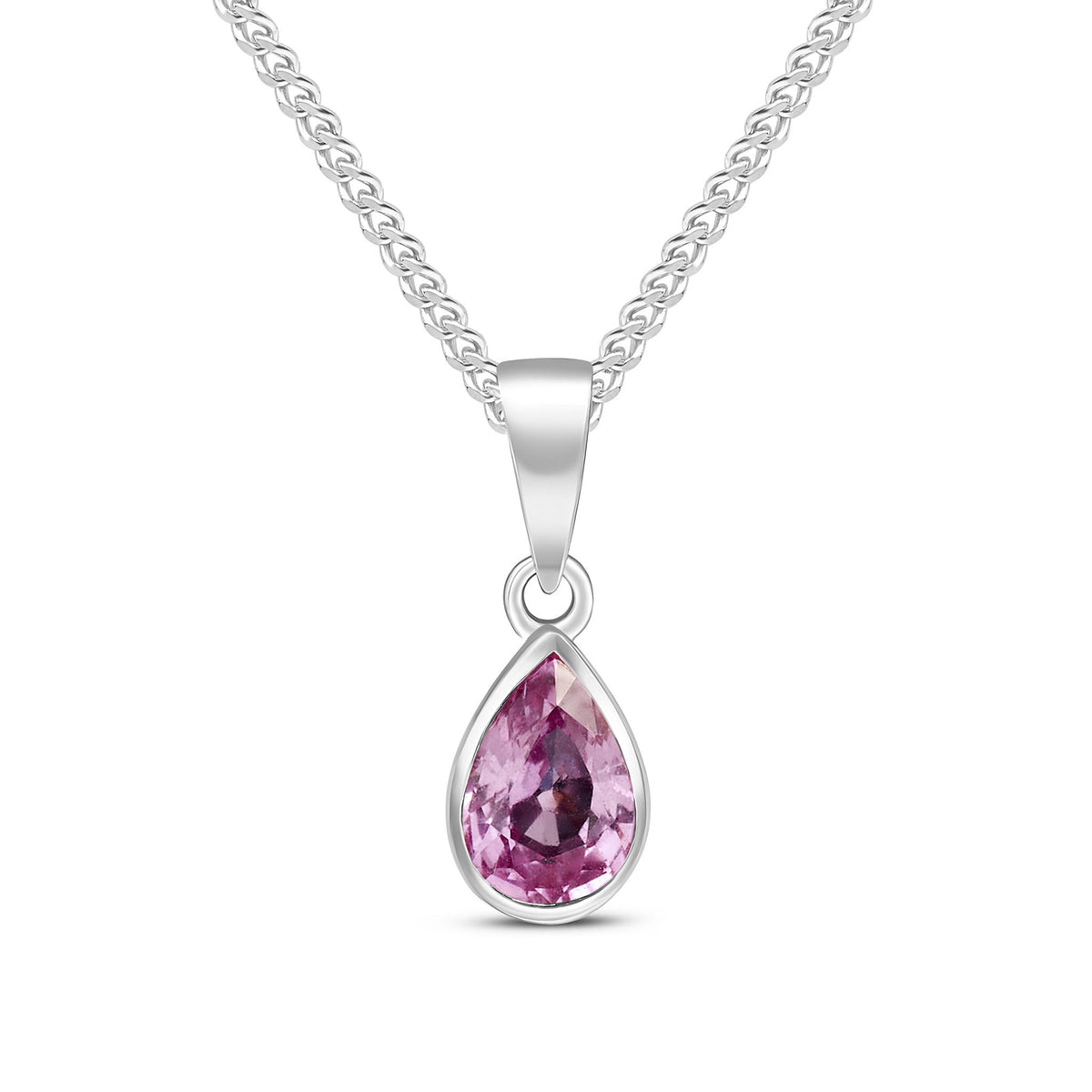 9CT WG 7X5 PEARSHAPE PINK SAPPHIRE RUBOVER PENDANT