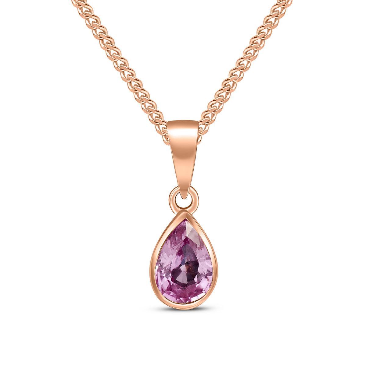 9CT RG 7X5 PEARSHAPE PINK SAPPHIRE RUBOVER PENDANT