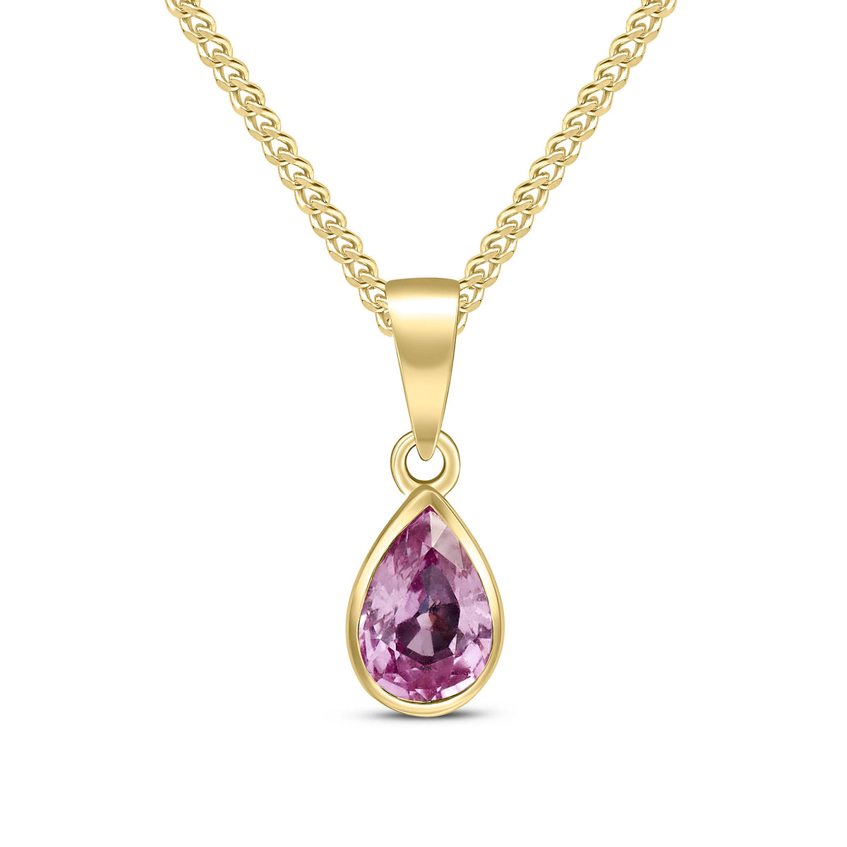 9CT YG 7X5 PEARSHAPE PINK SAPPHIRE RUBOVER PENDANT