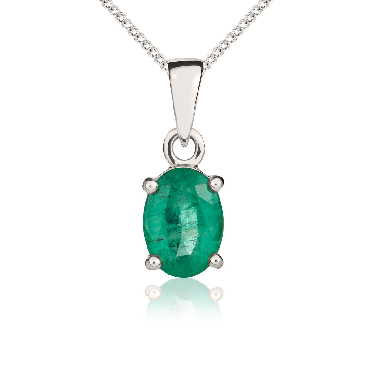 9CT WG 7X5MM OVAL EMERALD CLAW SET PENDANT