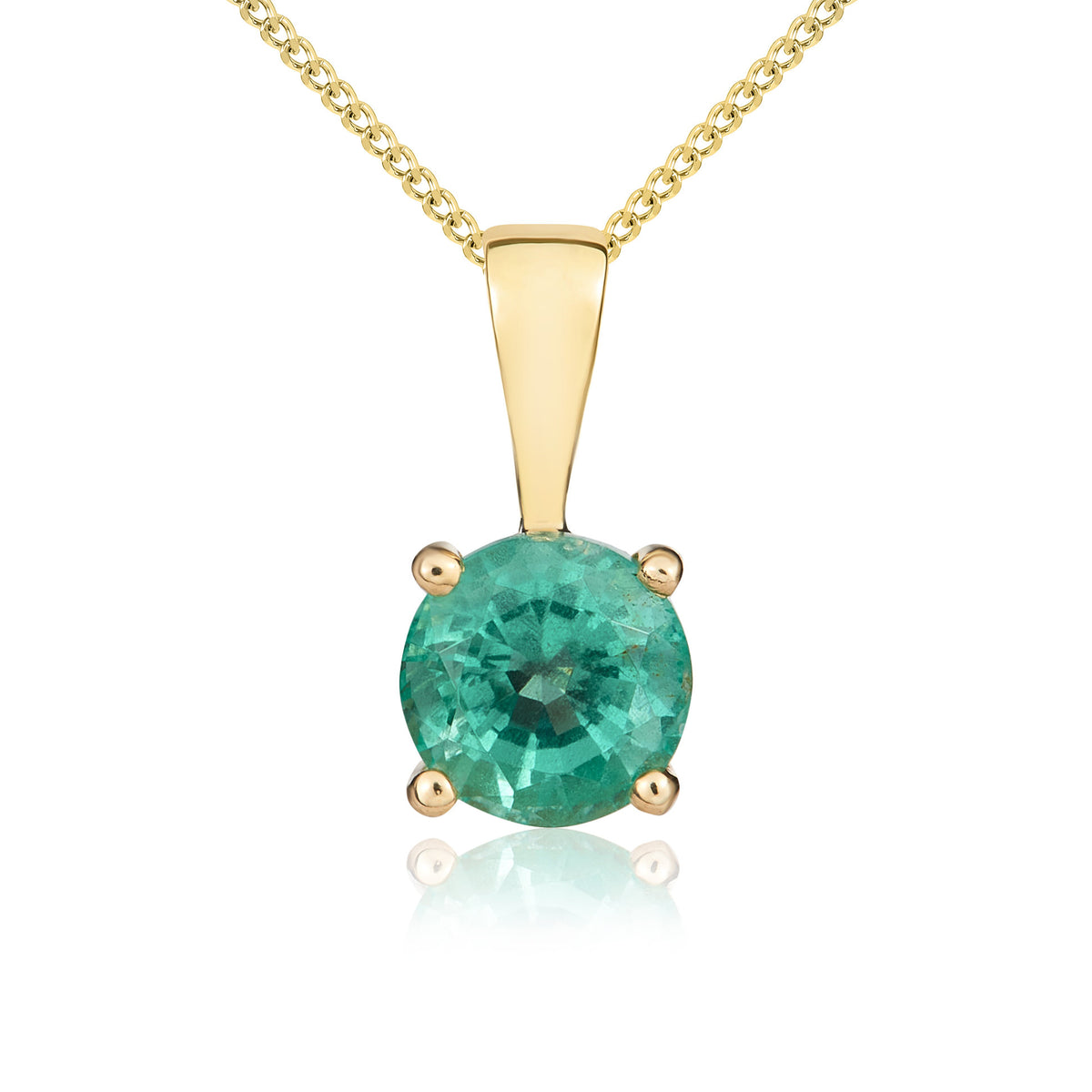 9CT YG 5MM ROUND EMERALD 4 CLAW SINGLE STONE PENDANT