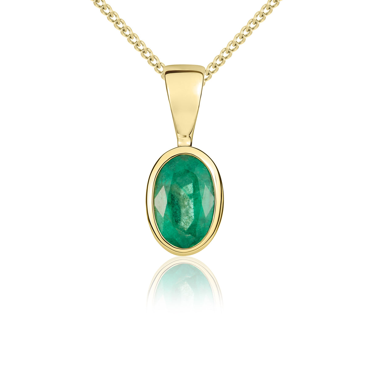 9CT YG 6X4MM OVAL EMERALD RUBOVER PENDANT