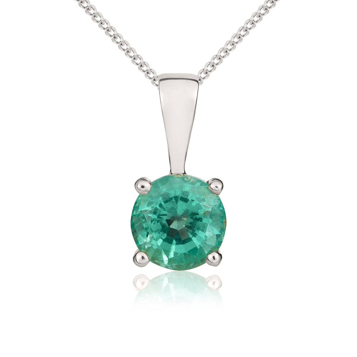 9CT WG 5MM ROUND EMERALD 4 CLAW SINGLE STONE PENDANT