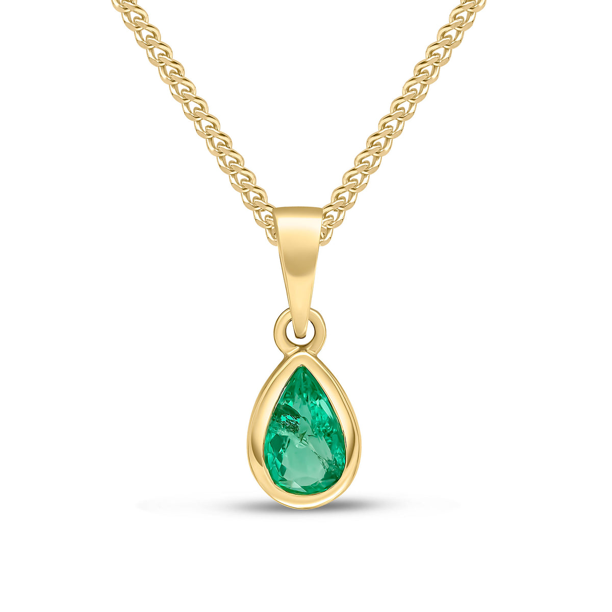 9CT YG 6X4 PEARSHAPE EMERALD RUBOVER SINGLE STONE PENDANT