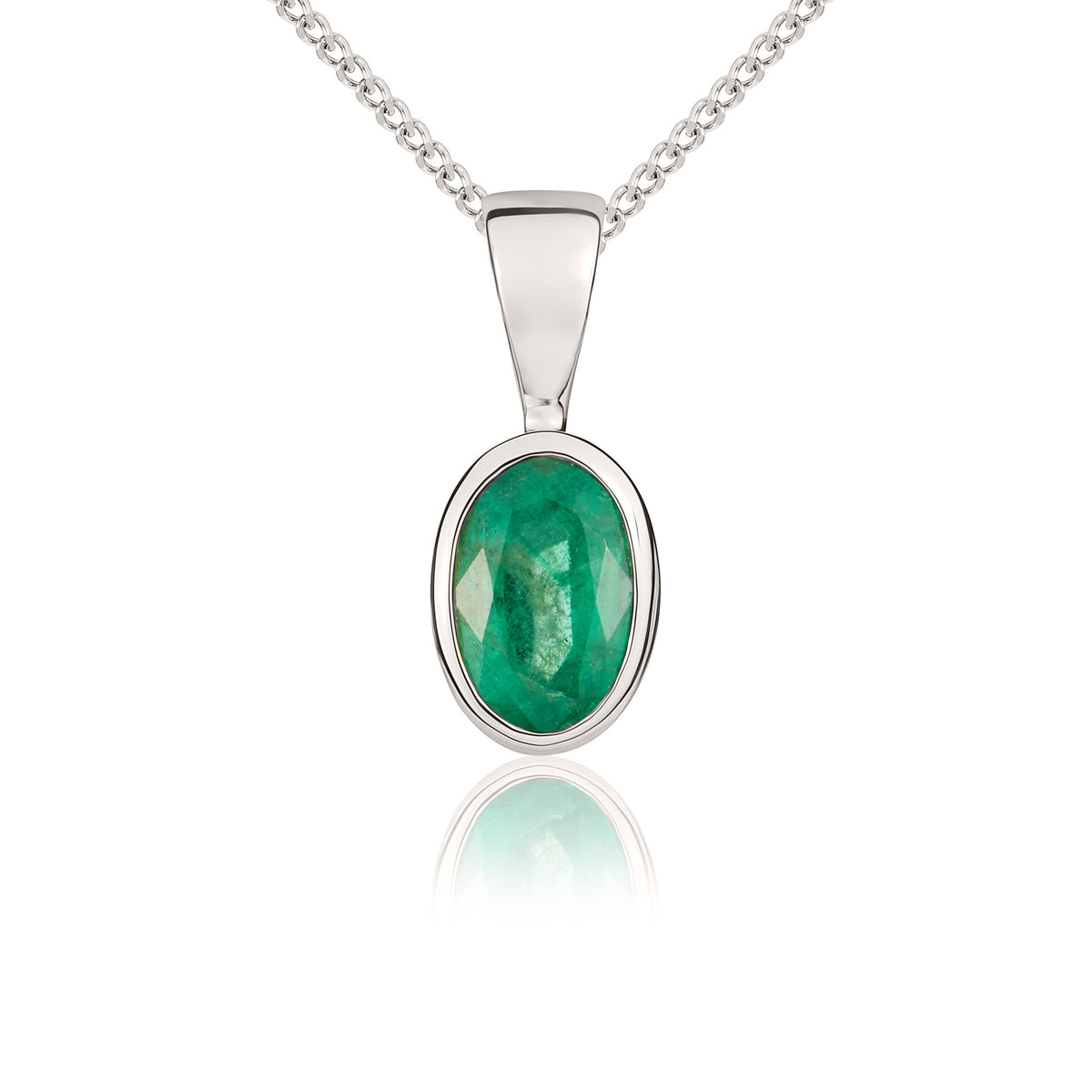 9CT WG 6X4MM OVAL EMERALD RUBOVER PENDANT
