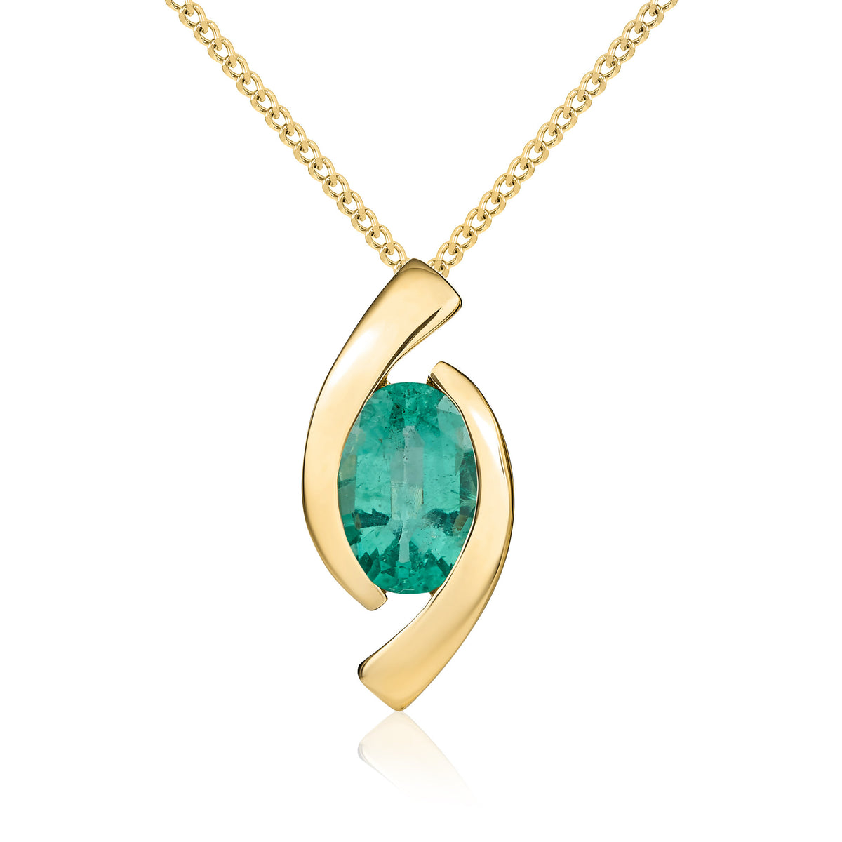 9CT YG 6X4 OVAL EMERALD 'EYE' PENDANT