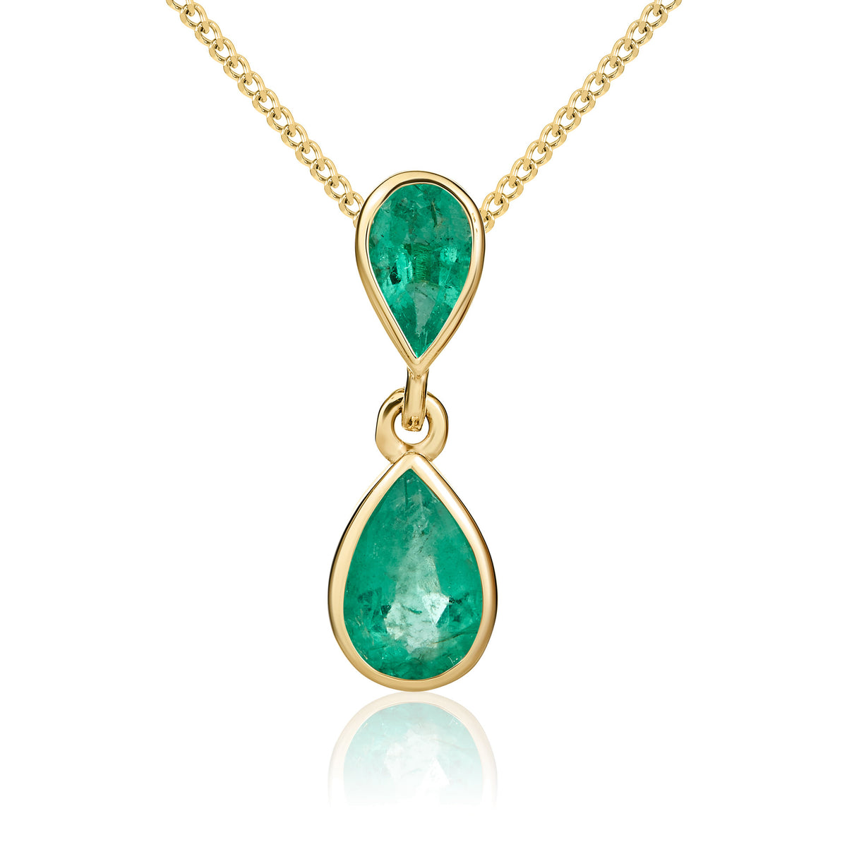 9CT YG PEARSHAPE EMERALD 2ST RUBOVER DROP PENDANT