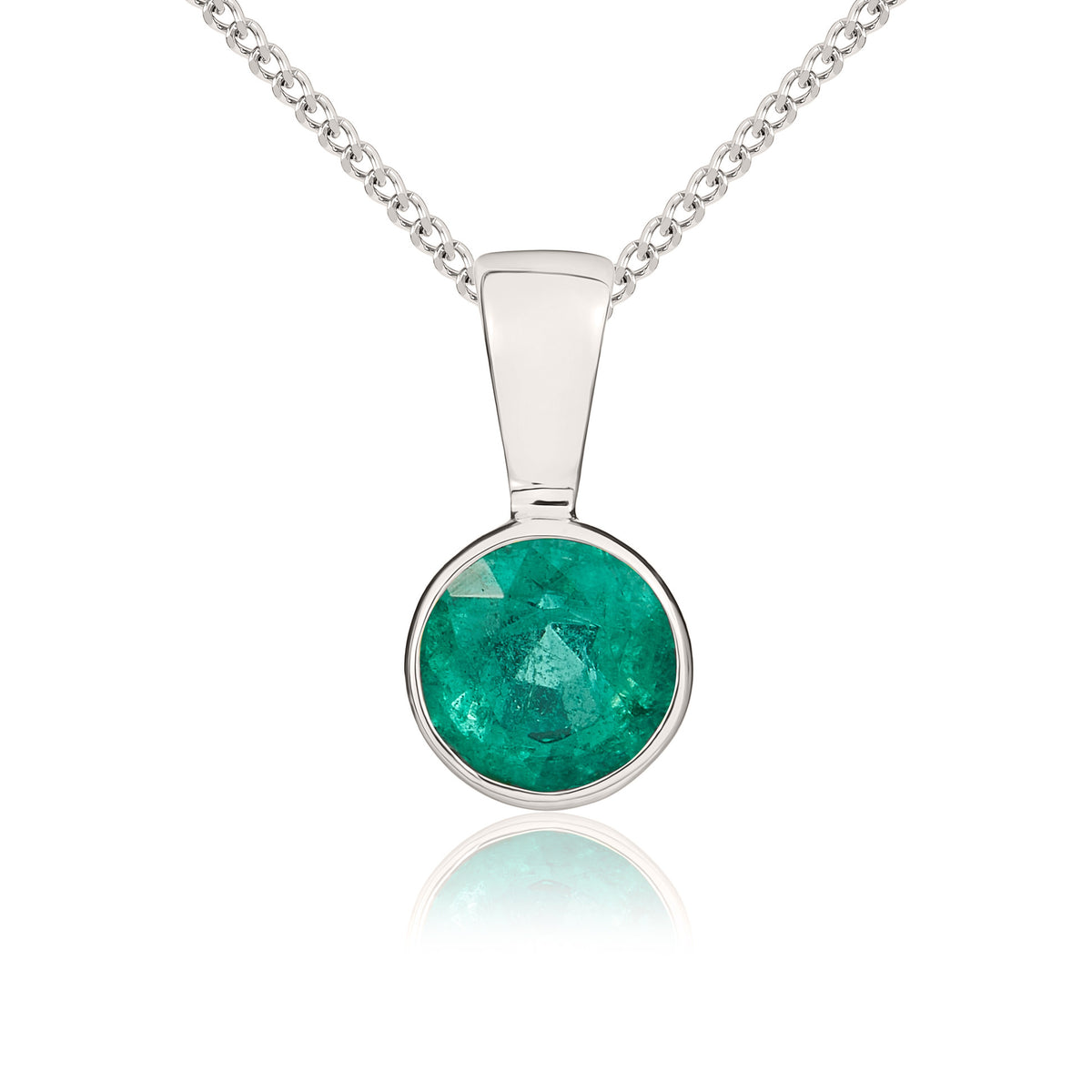 9CT WG 5MM ROUND EMERALD RUBOVER PENDANT