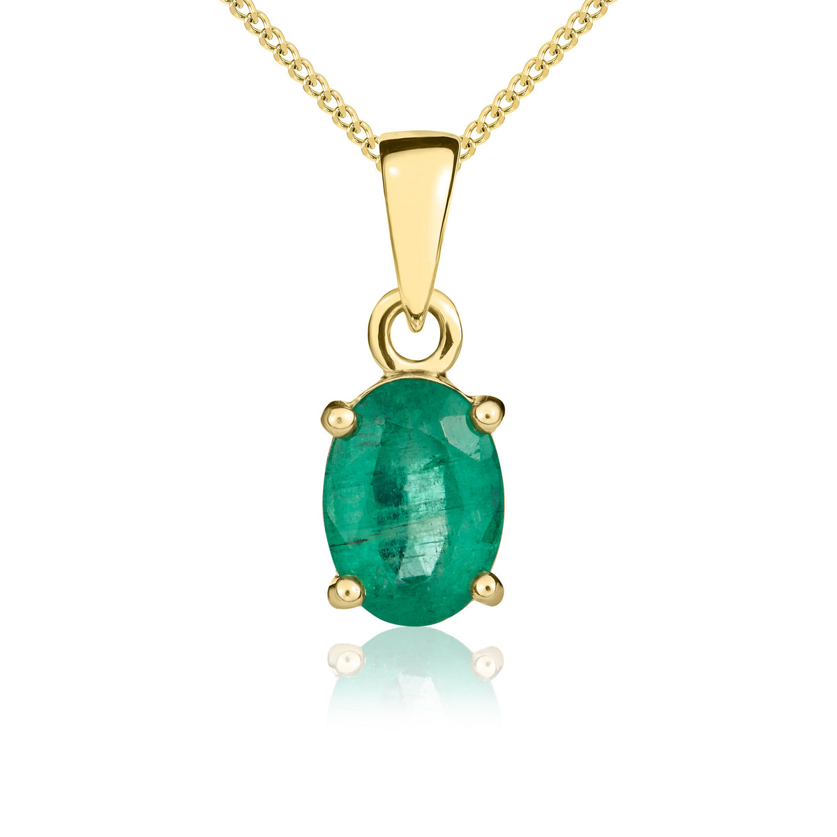 9CT YG 7X5MM OVAL EMERALD CLAW SET PENDANT
