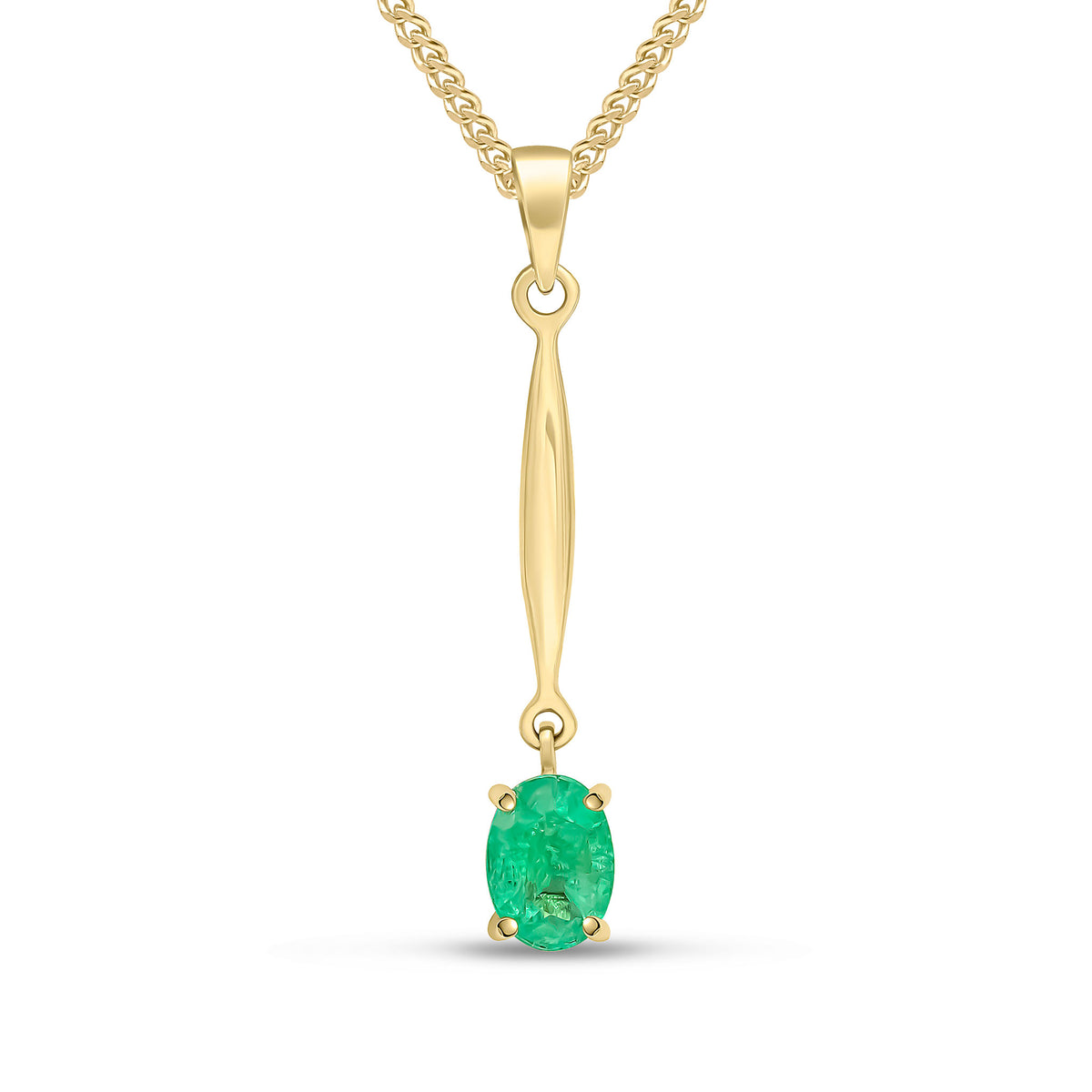 9CT YG 7X5 OVAL CLAW EMERALD AND BAR PENDANT