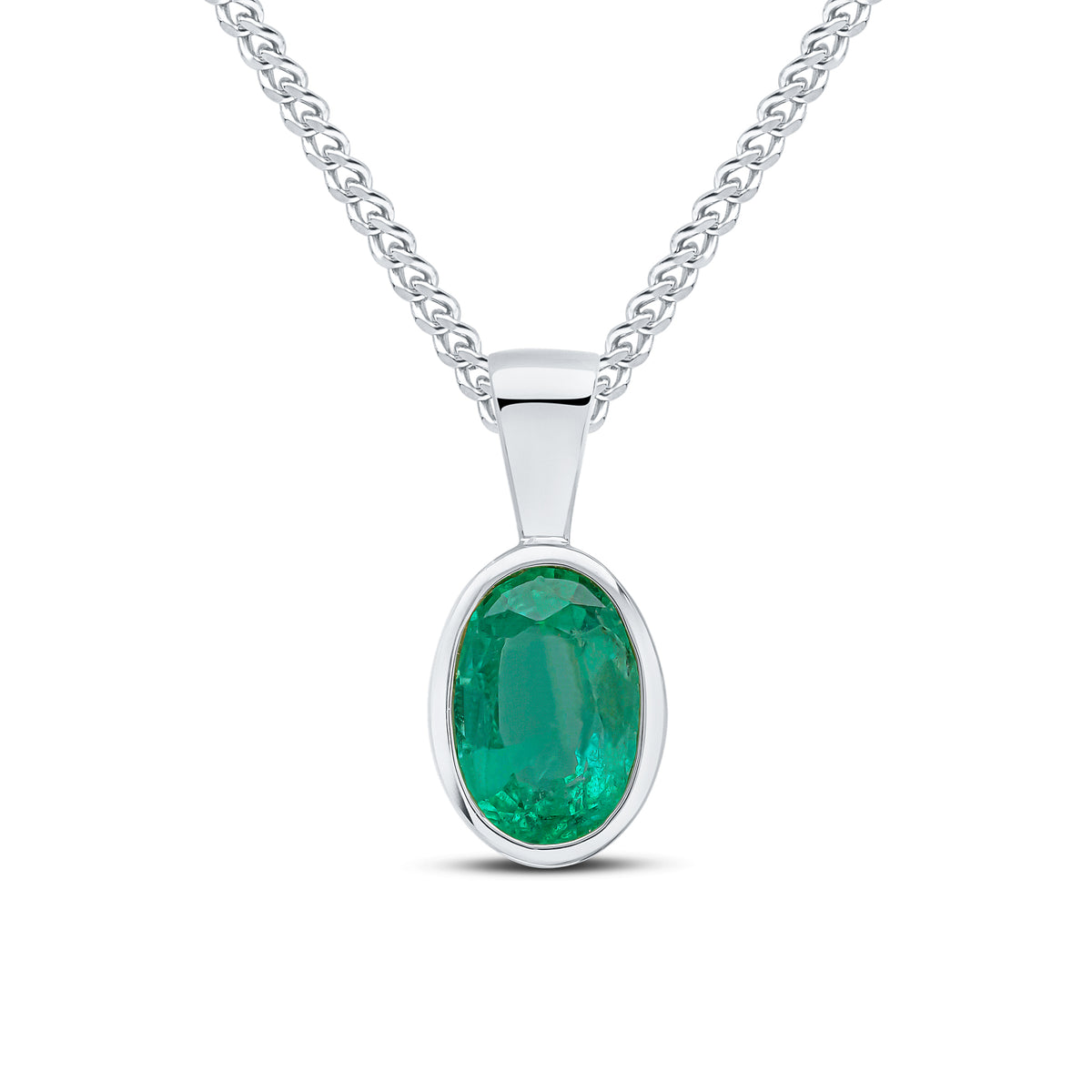 9CT WG 7X5 OVAL EMERALD RUBOVER PENDANT