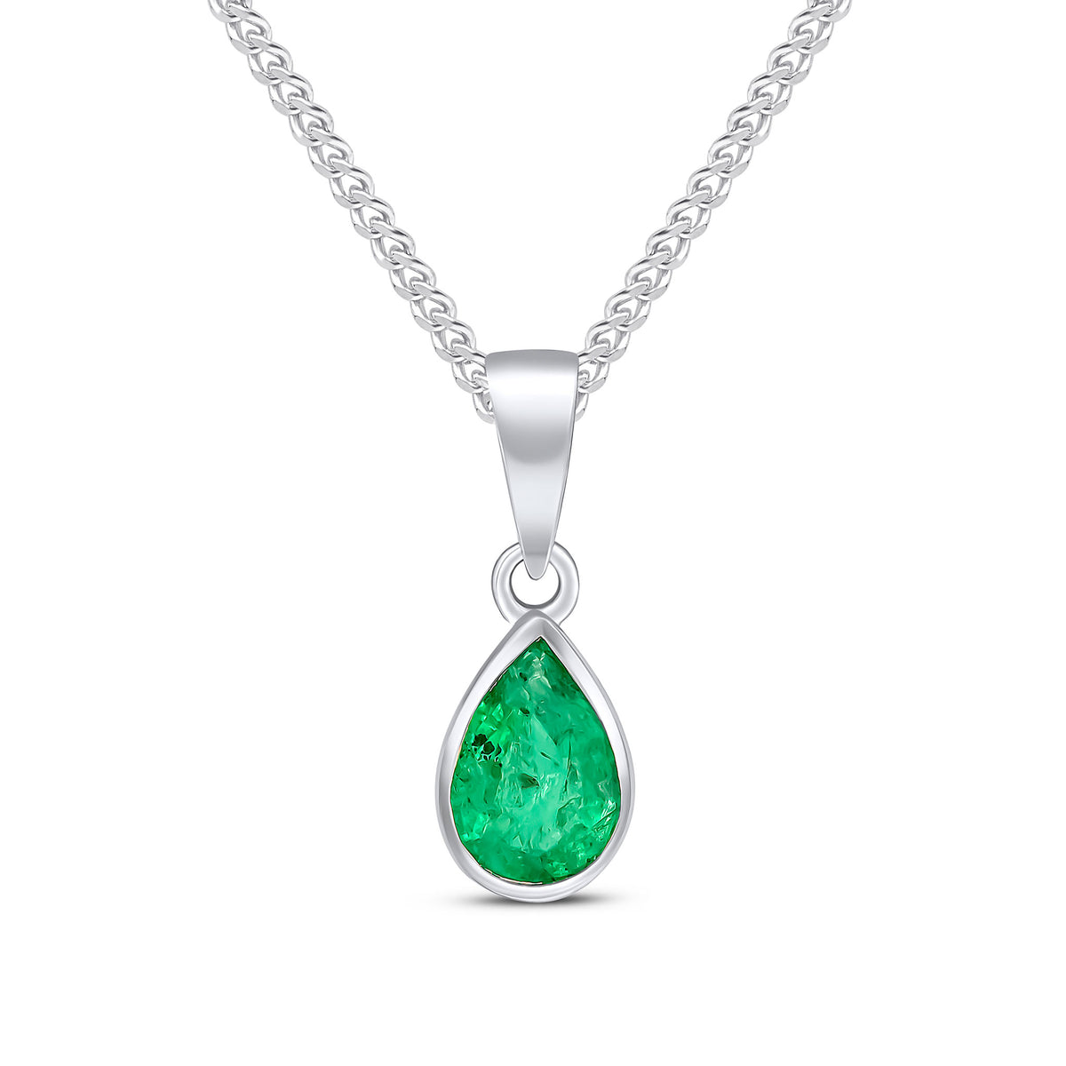 9CT WG 7X5 PEARSHAPE EMERALD RUBOVER PENDANT