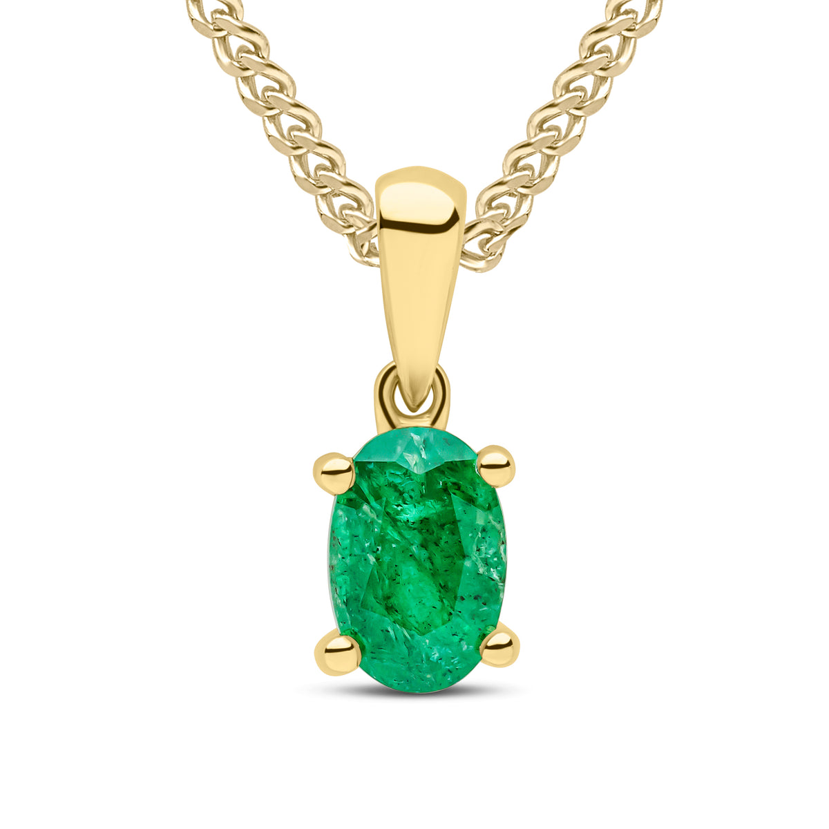 9CT YG 6X4 OVAL EMERALD CLAW SET PENDANT