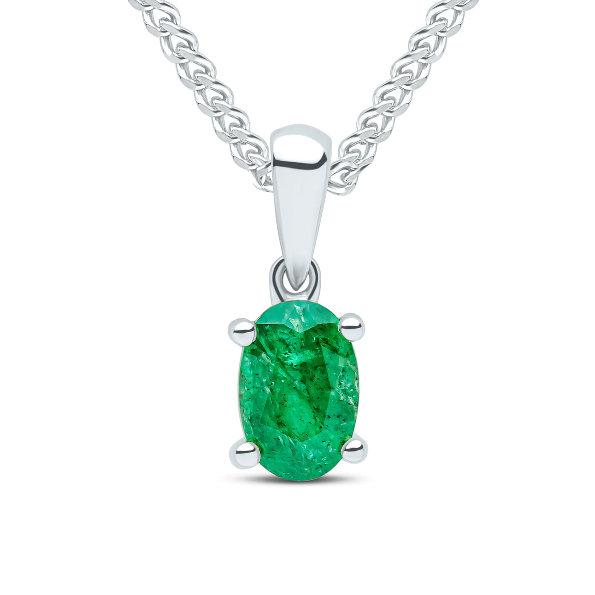 9CT WG 6X4 OVAL EMERALD CLAW SET PENDANT