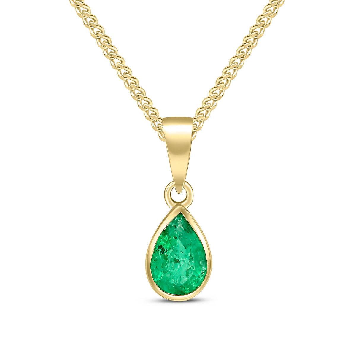 9CT YG 7X5 PEARSHAPE EMERALD RUBOVER PENDANT