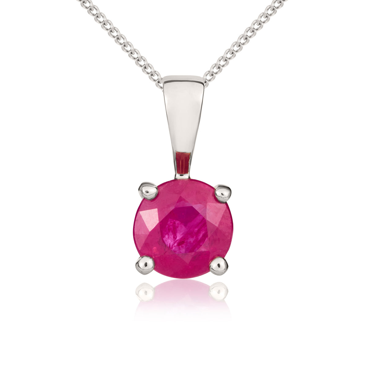 9CT WG 5MM ROUND RUBY 4 CLAW SINGLE STONE PENDANT