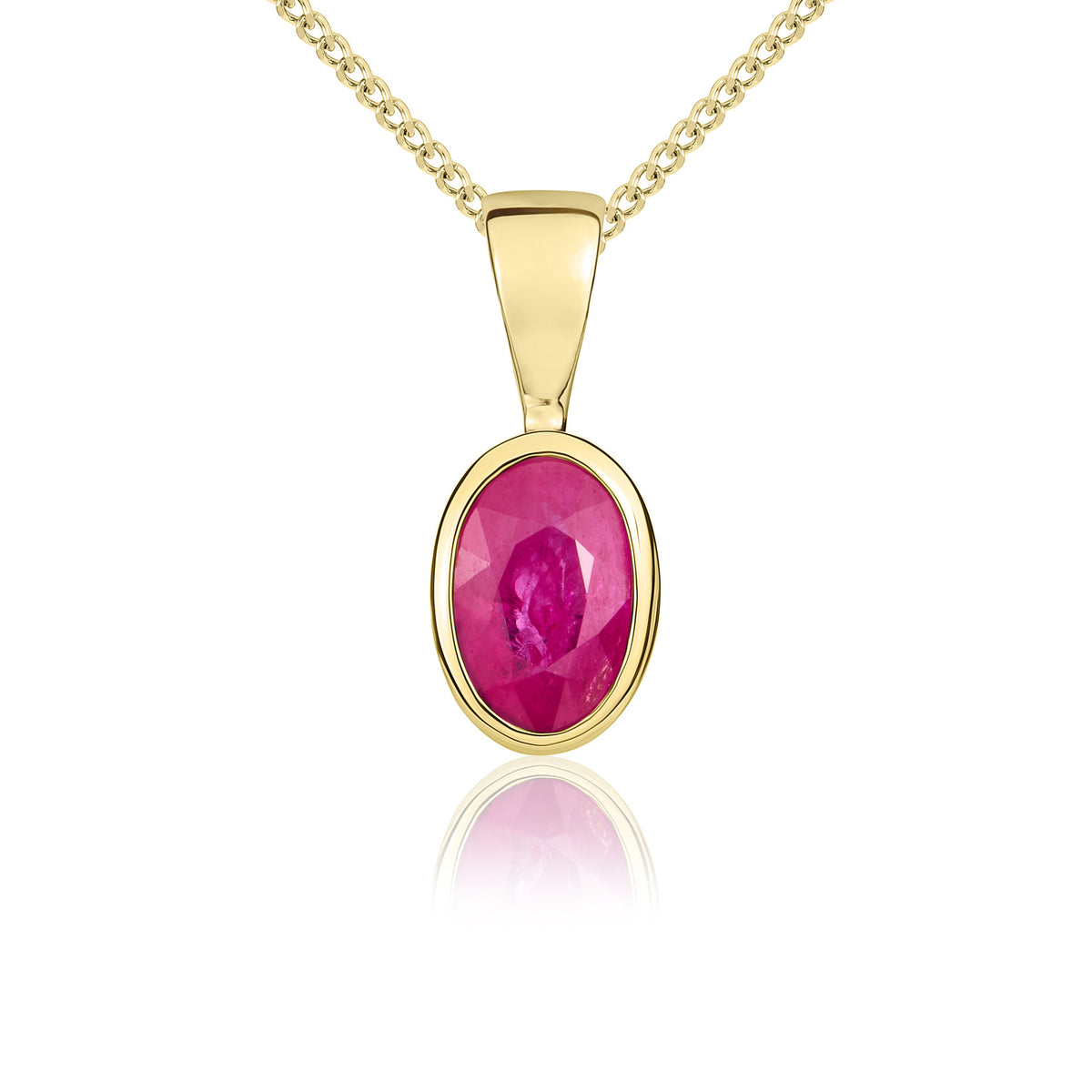 9CT YG 6X4MM OVAL RUBY RUBOVER PENDANT