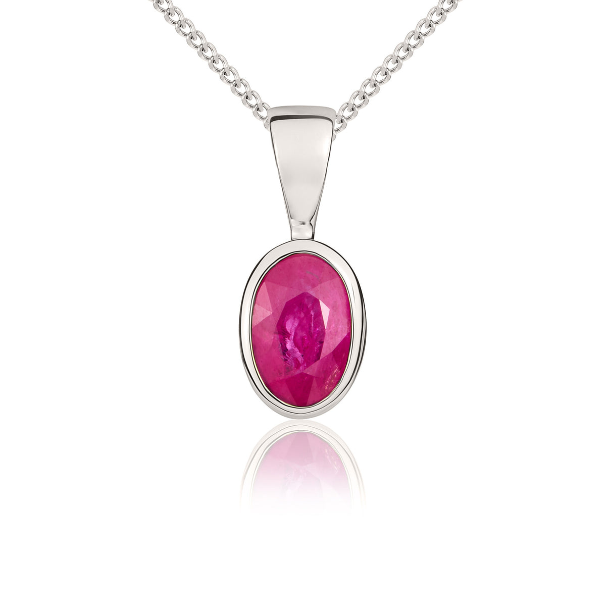 9CT WG 6X4MM OVAL RUBY RUBOVER PENDANT