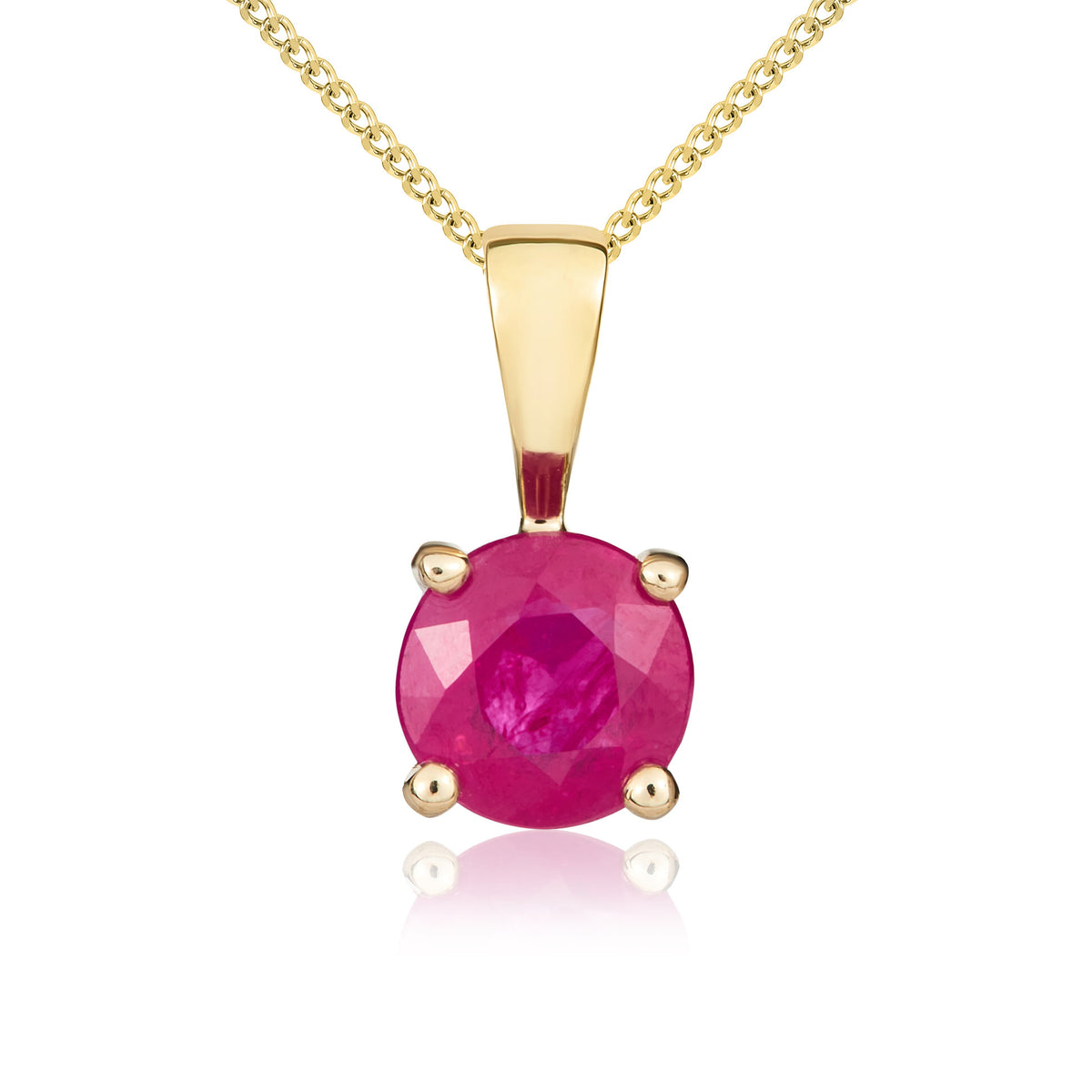 9CT YG 5MM ROUND RUBY 4 CLAW SINGLE STONE PENDANT