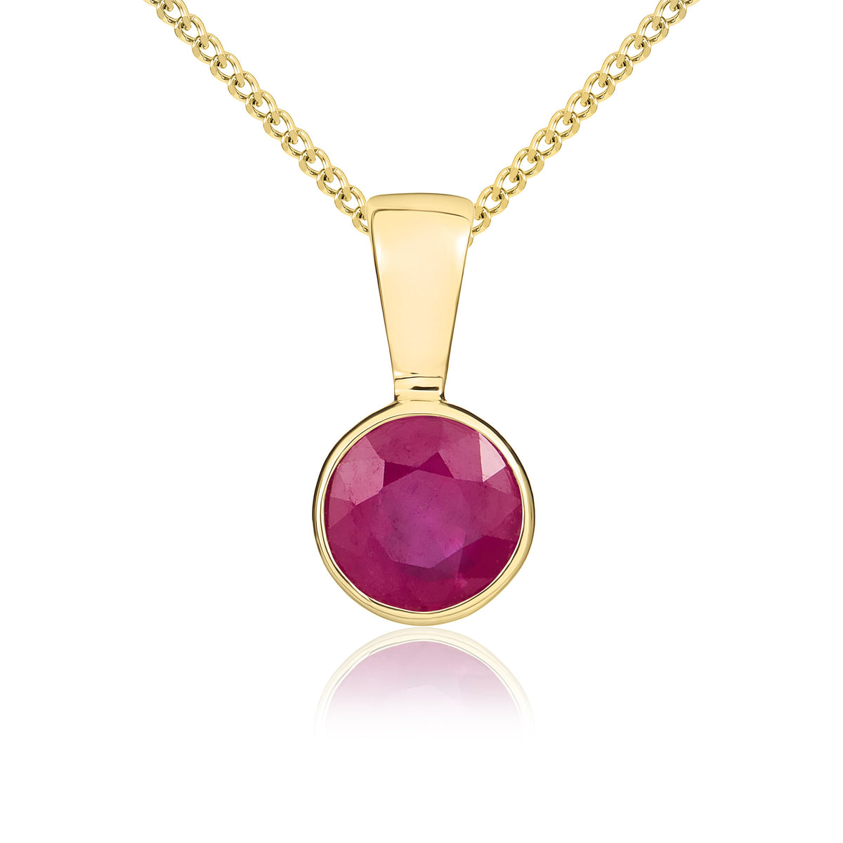 9CT YG 5MM ROUND RUBY RUBOVER PENDANT