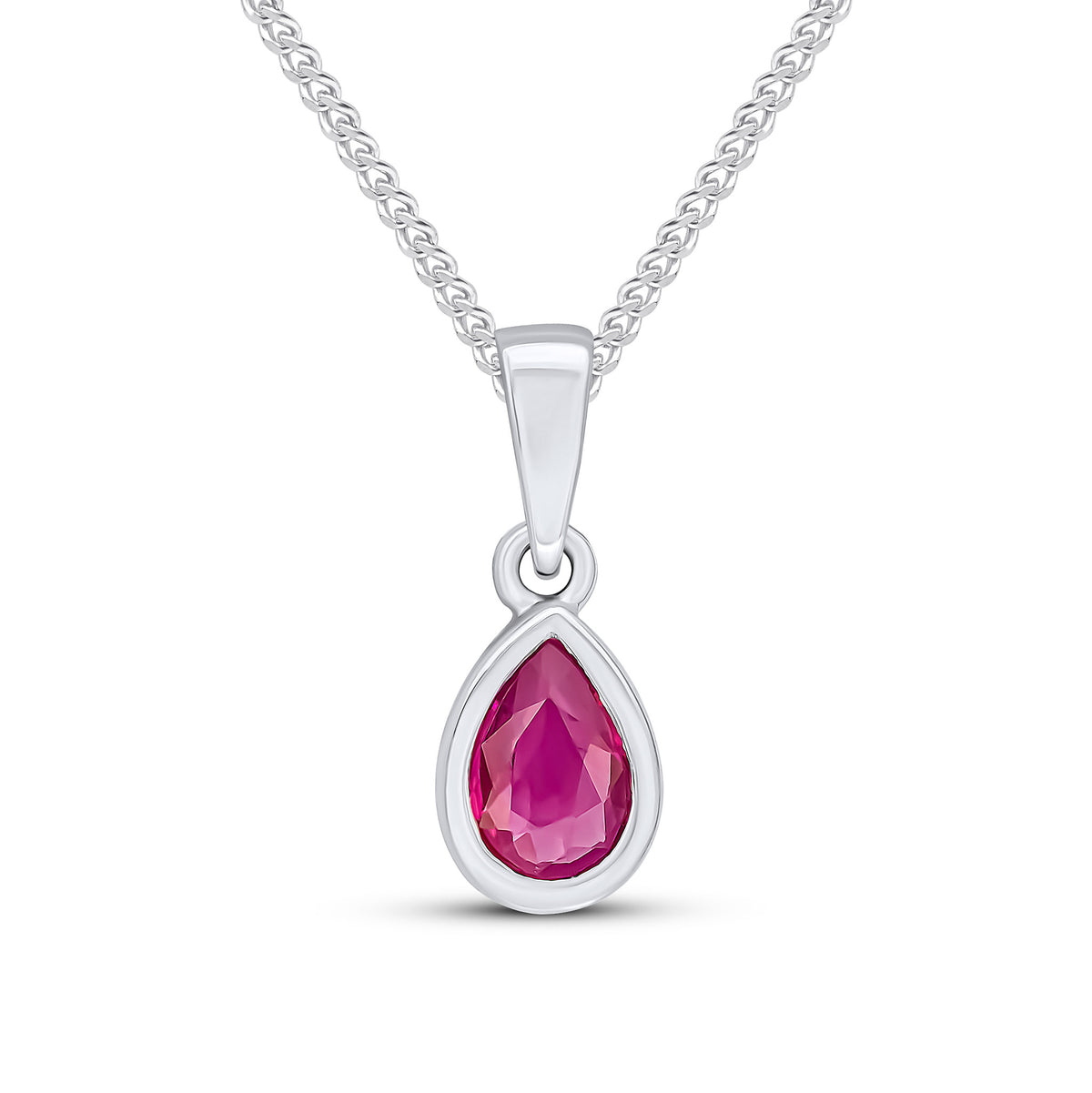 9CT WG 6X4 PEARSHAPE RUBY RUBOVER SINGLE STONE PENDANT