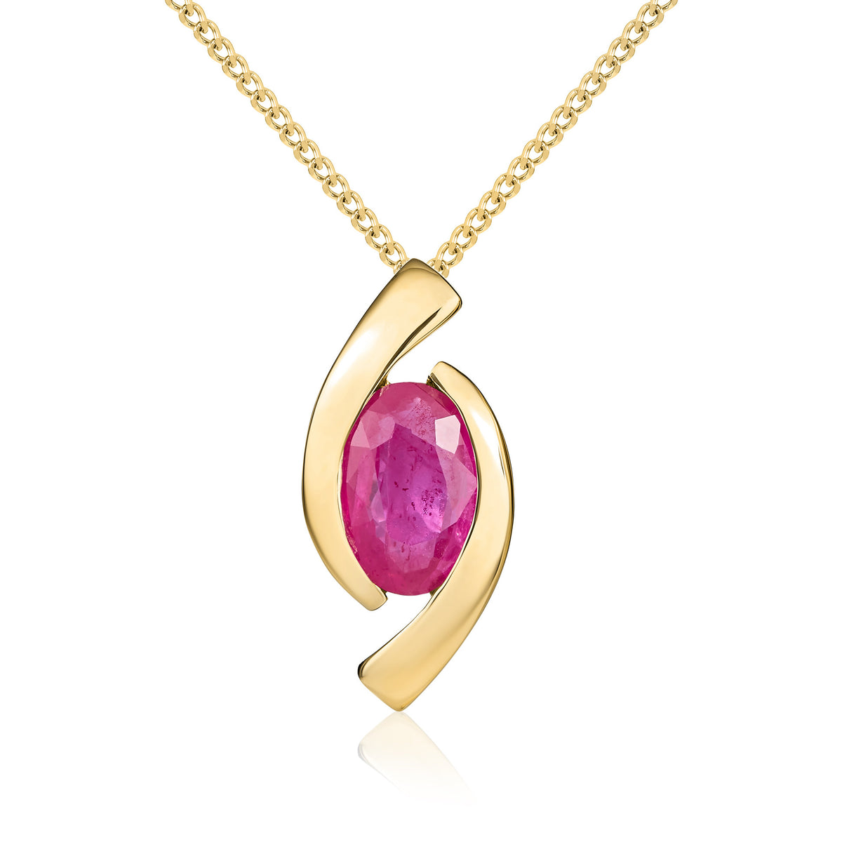 9CT YG 6X4 OVAL RUBY 'EYE' PENDANT