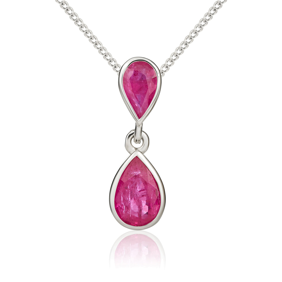 9CT WG PEARSHAPE RUBY 2ST RUBOVER DROP PENDANT