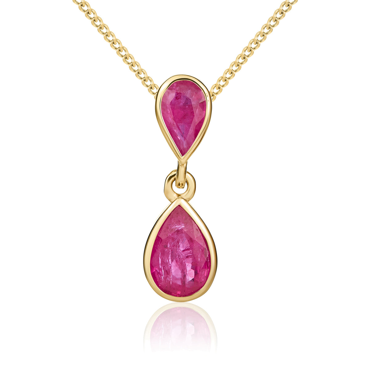 9CT YG PEARSHAPE RUBY 2ST RUBOVER DROP PENDANT