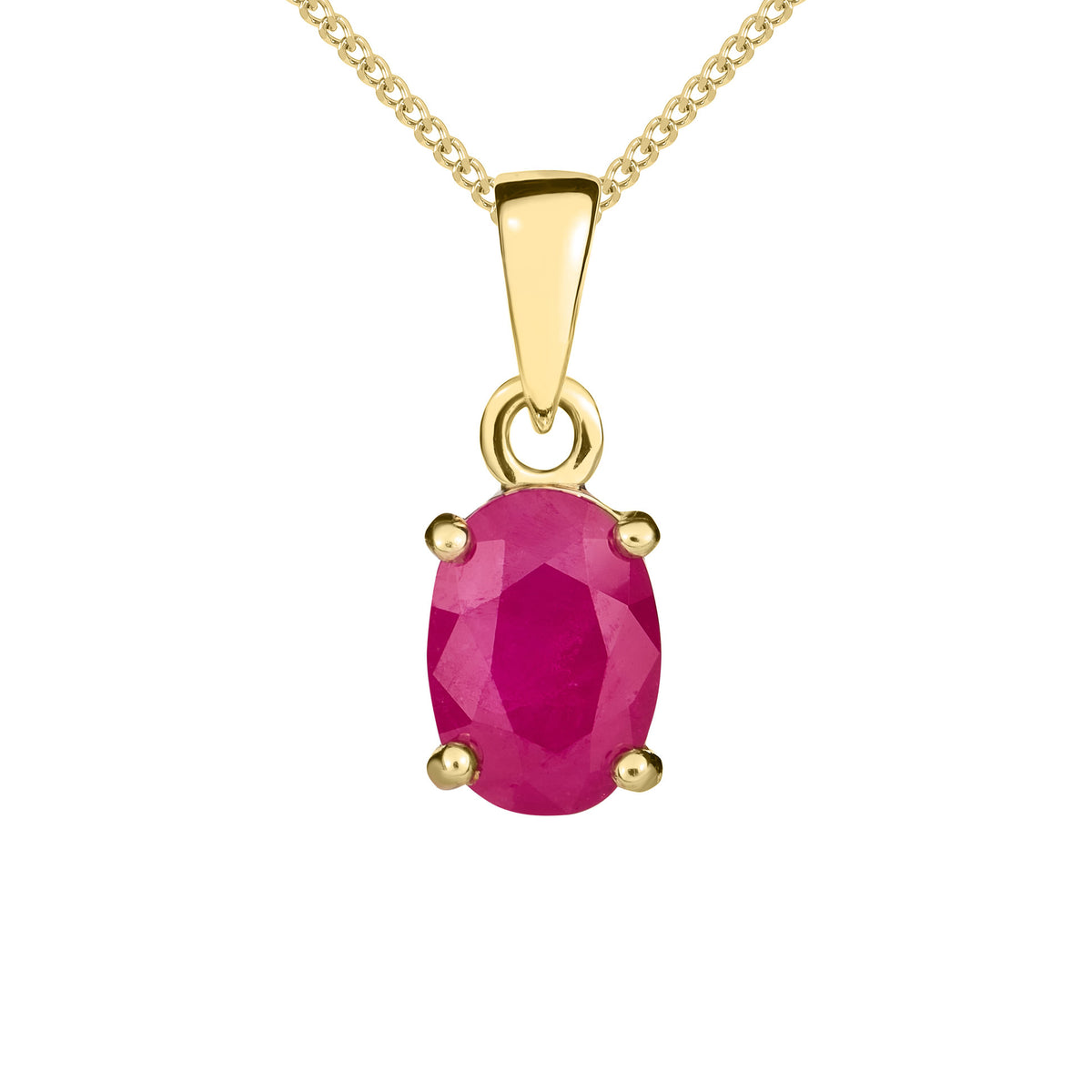 9CT YG 7X5MM OVAL RUBY CLAW SET PENDANT