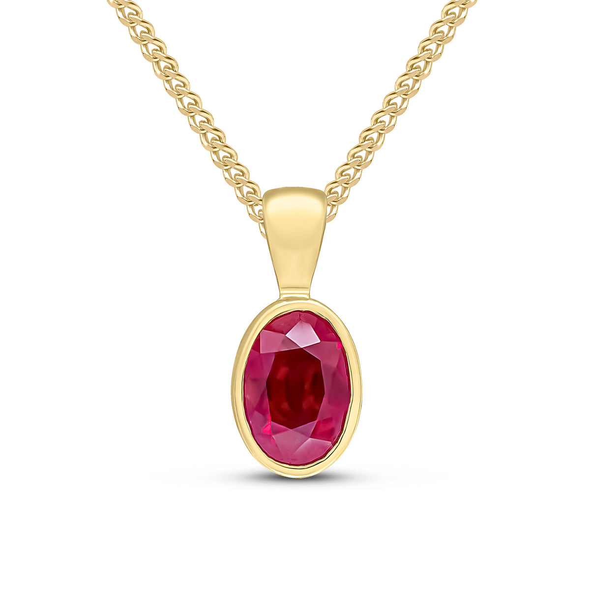 9CT YG 7X5 OVAL RUBY RUBOVER PENDANT