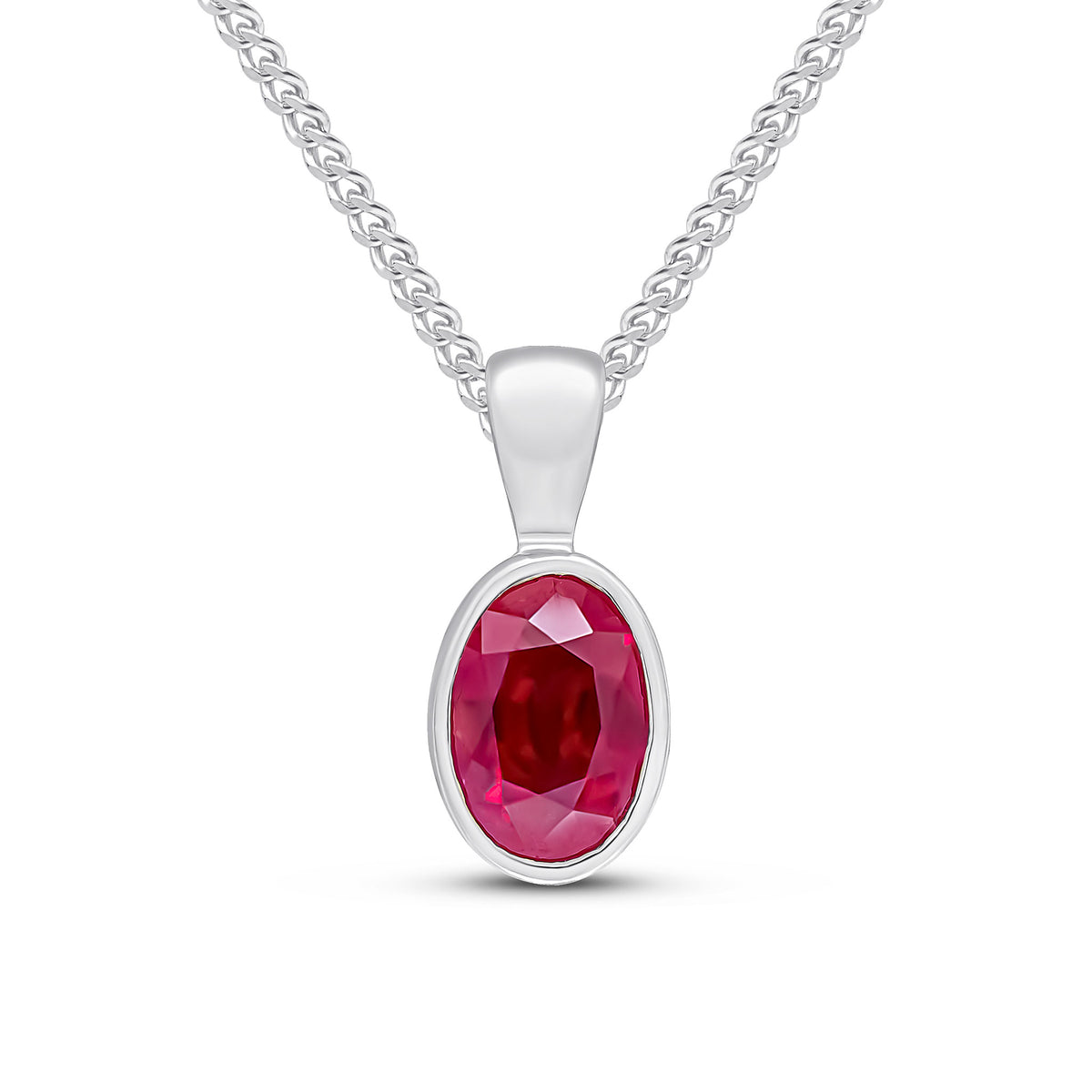9CT WG 7X5MM OVAL RUBY RUBOVER PENDANT