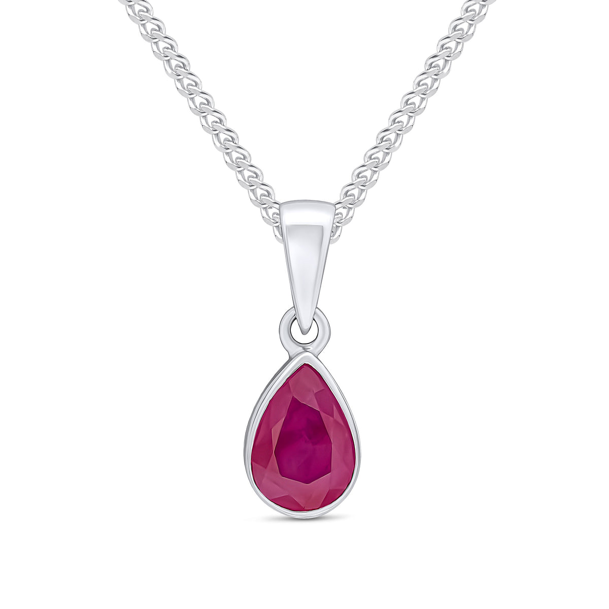 9CT WG 7X5 PEARSHAPE RUBY RUBOVER PENDANT