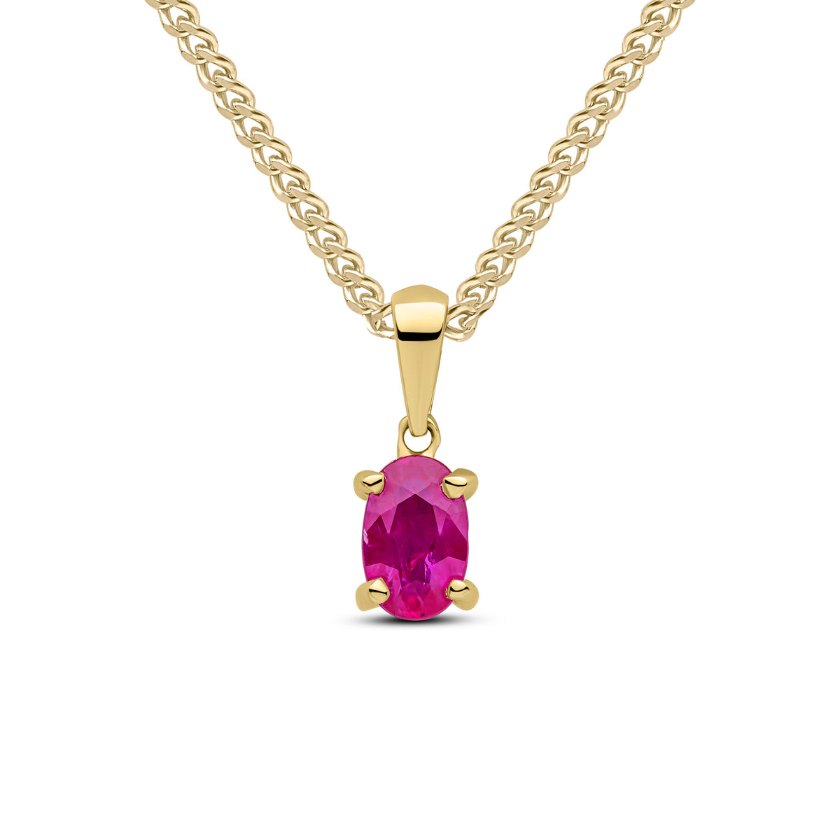 9CT YG 6X4 OVAL RUBY CLAW SET PENDANT