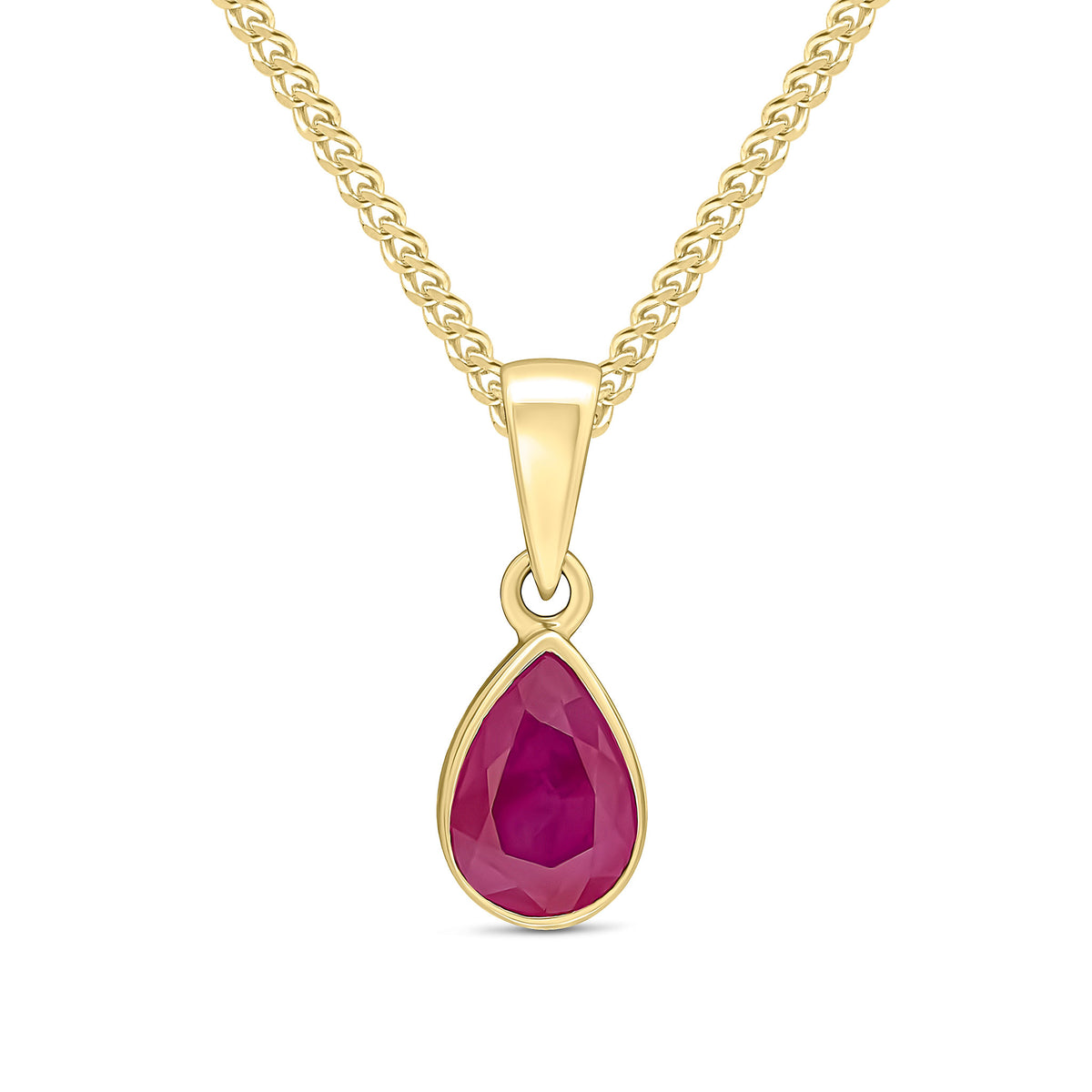 9CT YG 7X5 PEARSHAPE RUBY RUBOVER PENDANT