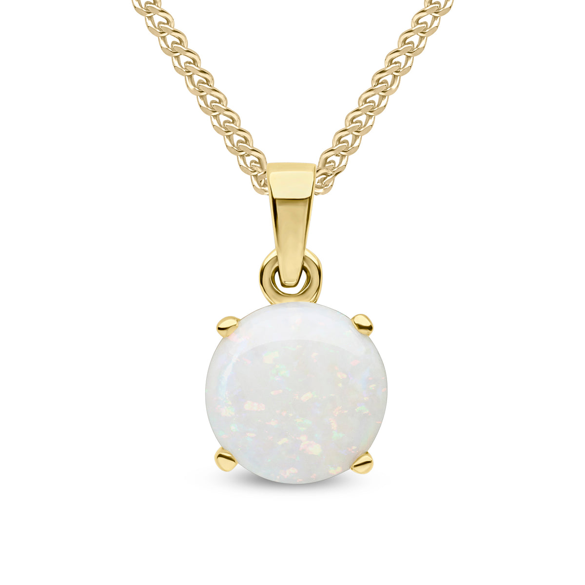 9CT YG 8MM ROUND OPAL CLAW SET PENDANT
