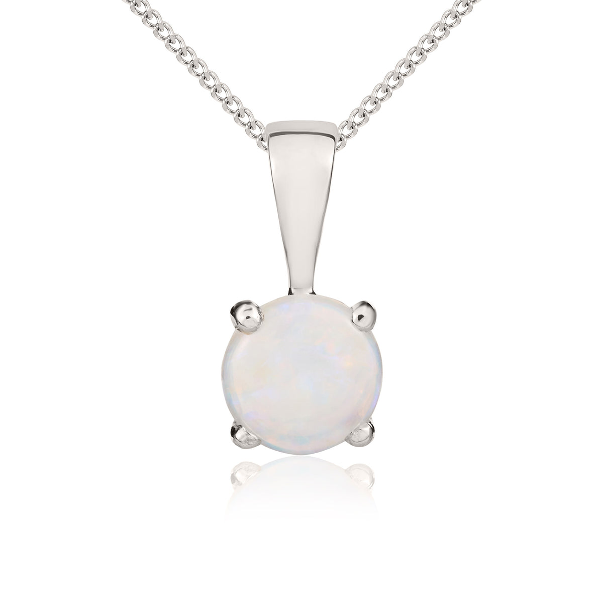 9CT WG 5MM ROUND OPAL 4 CLAW SINGLE STONE PENDANT