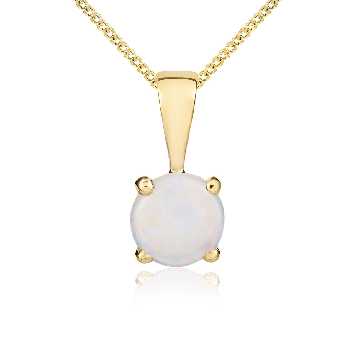 9CT YG 5MM ROUND OPAL 4 CLAW SINGLE STONE PENDANT