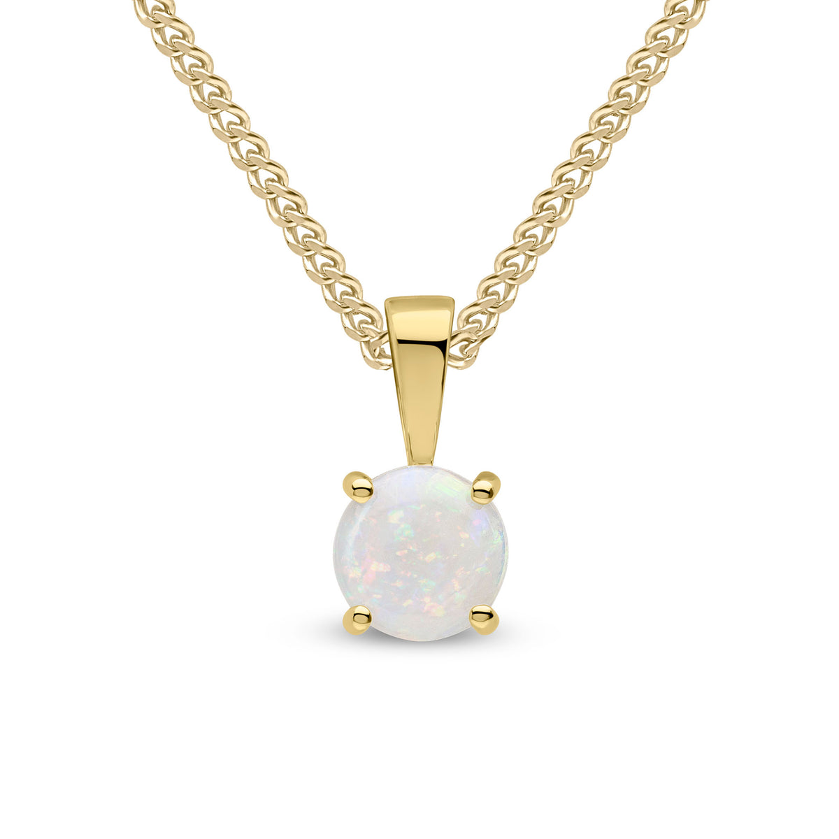9CT YG 6MM ROUND OPAL 4 CLAW PENDANT