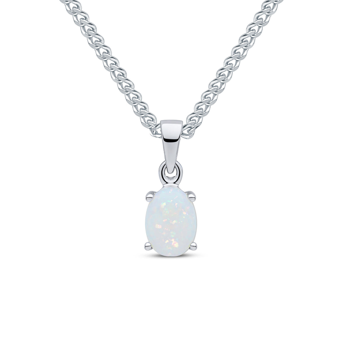 9CT WG 7X5MM OVAL OPAL CLAW SET PENDANT