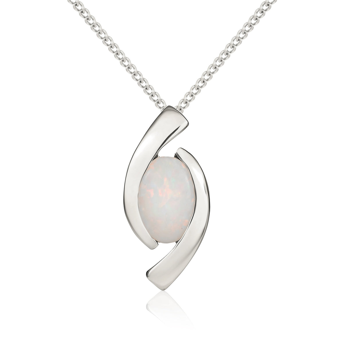9CT WG 6X4 OVAL OPAL 'EYE' PENDANT