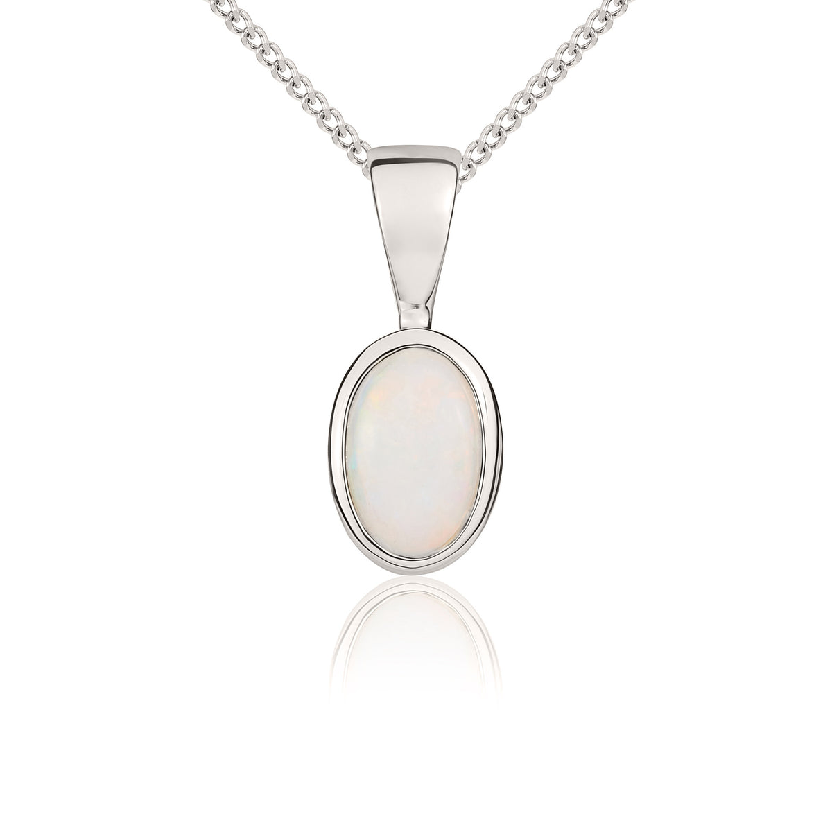 9CT WG 6X4MM OVAL OPAL RUBOVER PENDANT