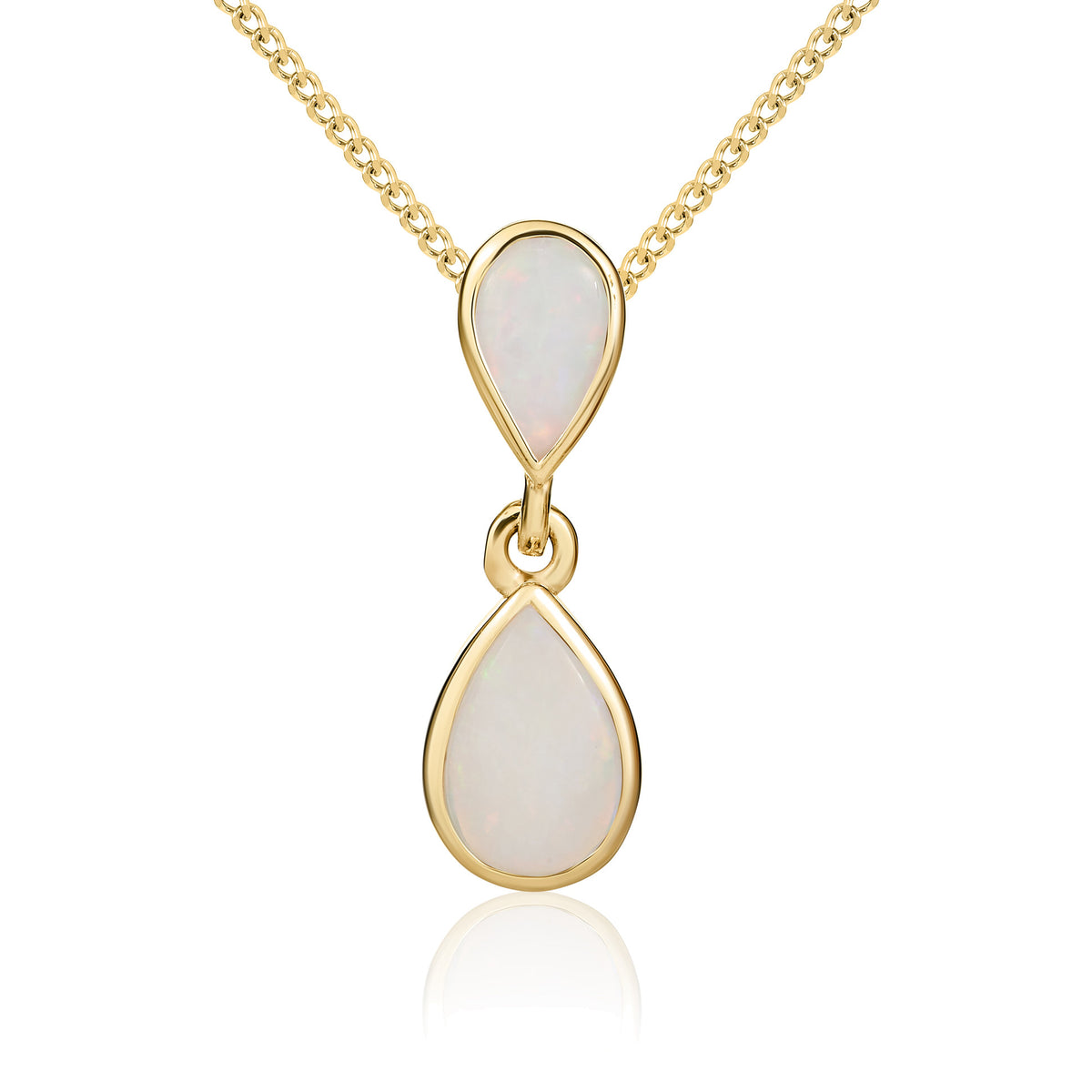 9CT YG PEARSHAPE OPAL 2ST RUBOVER DROP PENDANT