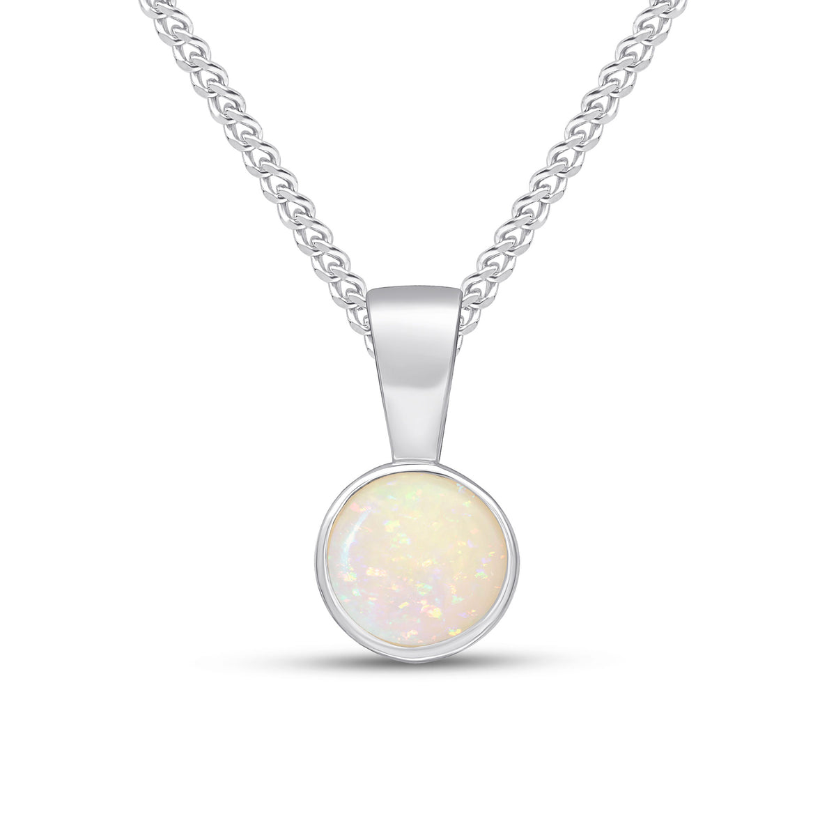 9CT WG 5MM ROUND OPAL RUBOVER PENDANT