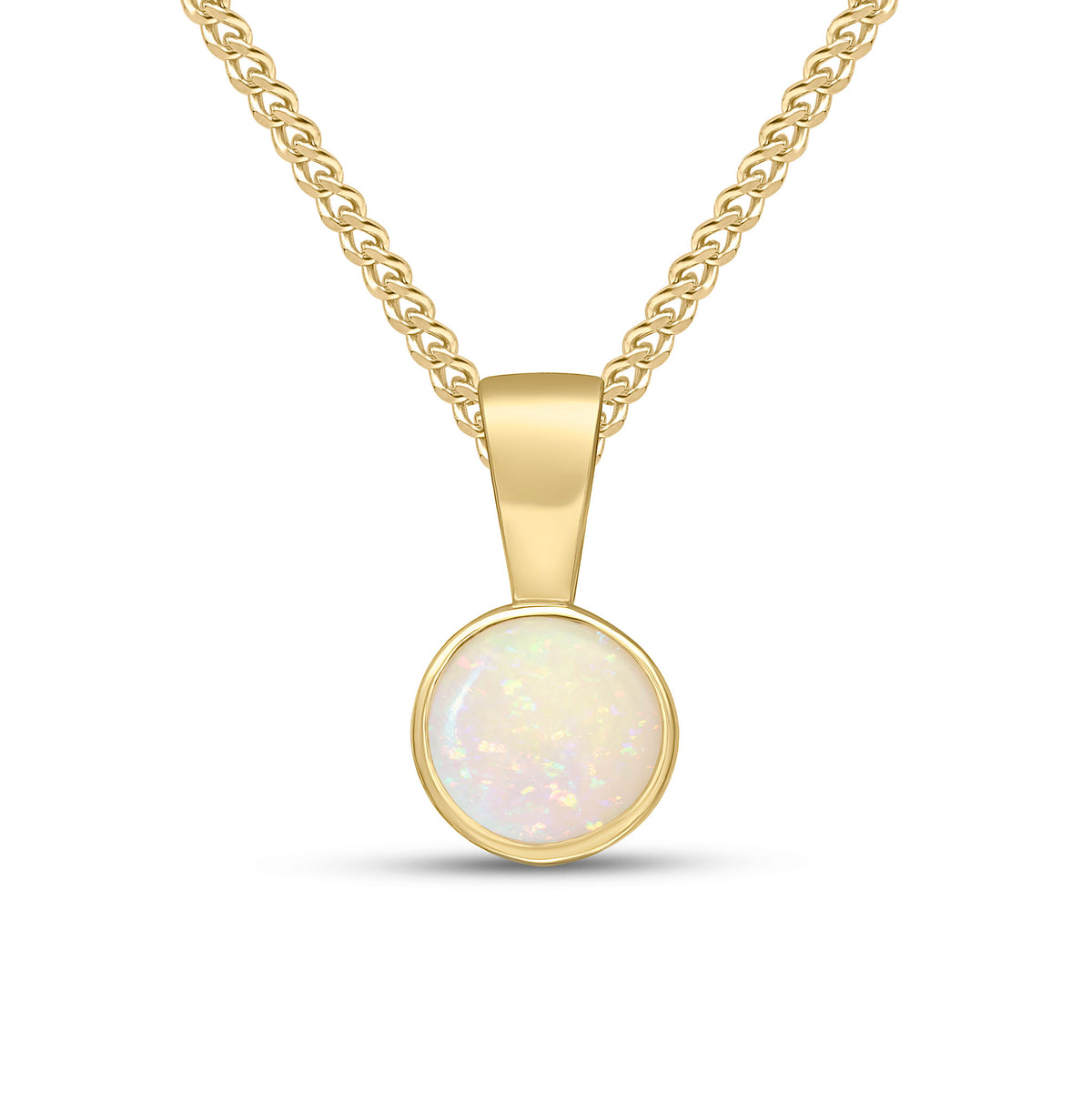 9CT YG 5MM ROUND OPAL RUBOVER SINGLE STONE PENDANT