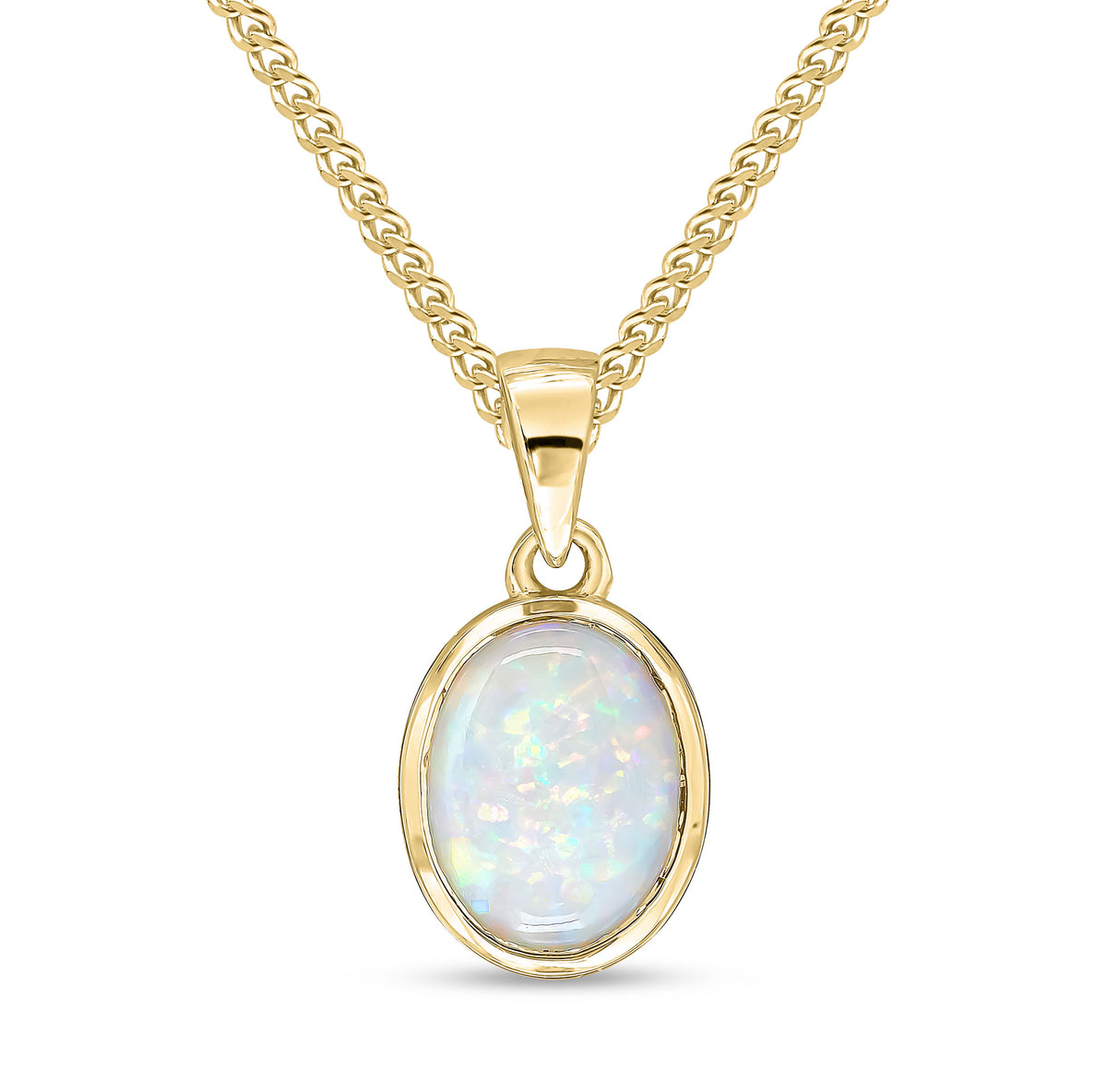 9CT YG 9X7MM OVAL OPAL SINGLE STONE RUBOVER PENDANT WITH PLAIN LOOP