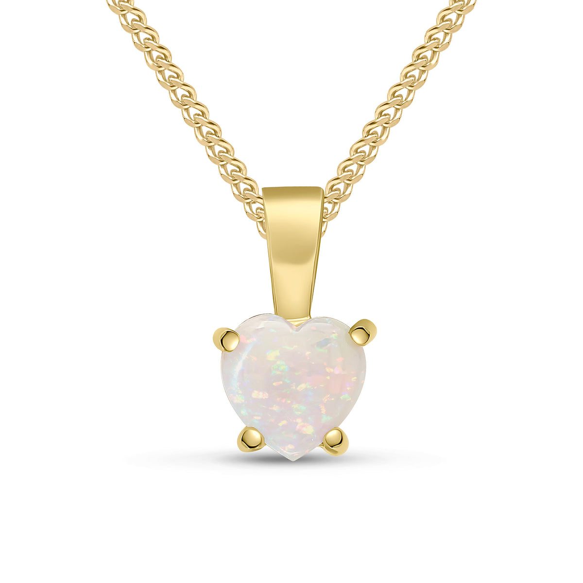9CT YG 6MM HEARTSHAPE OPAL CLAW SET PENDANT