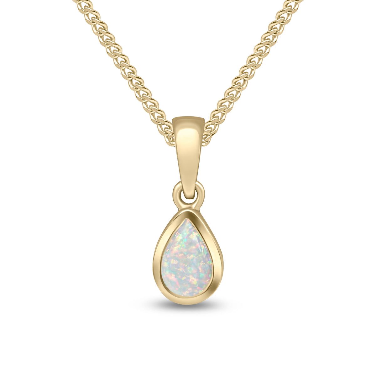 9CT YG 6X4 PEARSHAPE OPAL RUBOVER SINGLE STONE PENDANT