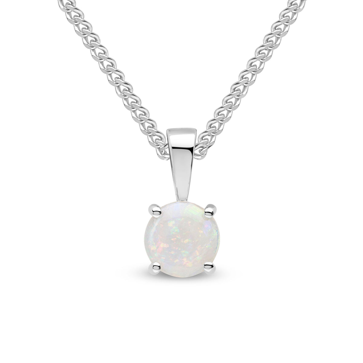9CT WG 6MM ROUND OPAL 4 CLAW PENDANT